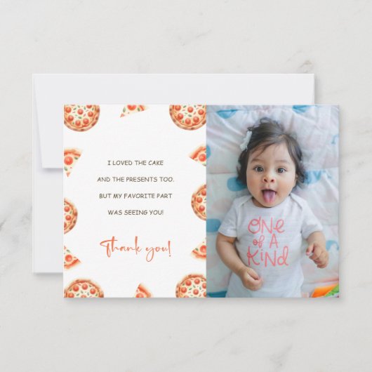 Pizza 1e Verjaardagsfeestje Dank je kaart (Voorkant)