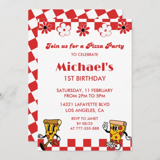 Pizza 1e Verjaardagsuitnodigingen| Schattige Pizza Kaart (Voorkant / Achterkant)