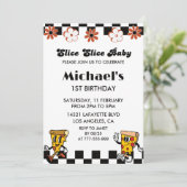 Pizza 1e Verjaardagsuitnodigingen | Slice slice ba Kaart (Staand voorkant)