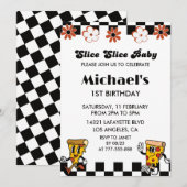 Pizza 1e Verjaardagsuitnodigingen | Slice slice ba Kaart (Voorkant / Achterkant)