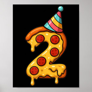 Pizza 2e verjaardag 2 jaar oud feesthoed Verjaarda Poster