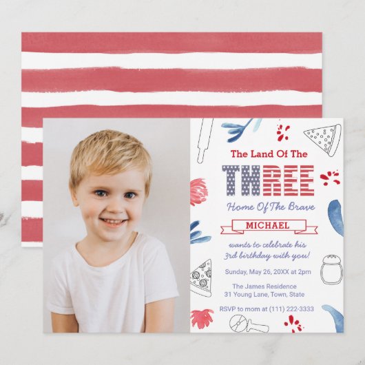 Pizza 3rd Birthday Italiaanse Amerikaanse foto Kaart (Voorkant / Achterkant)