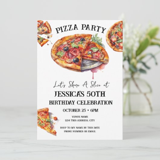 Pizza 50e Verjaardagsfeestuitnodiging Kaart (Staand voorkant)