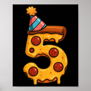 Pizza 5e verjaardag 5 jaar oud feesthoed verjaarda poster