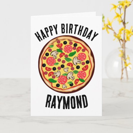 PIZZA AANGEPASTE GEPERSONALISEERDE VERJAARDAG WENS KAART (Gele Bloem)