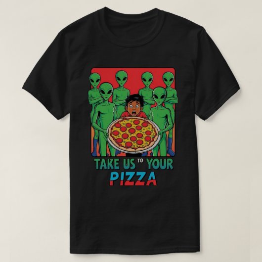 Pizza Aliens blk Mannen T-shirt (Design voorkant)