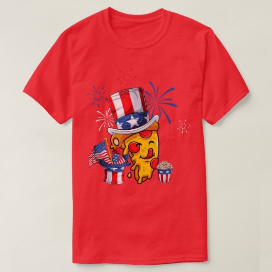 Pizza Amerikaanse vlag Red White Blue Pet Firecrac T-shirt (Design voorkant)