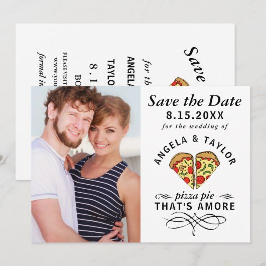 Pizza Amore Trendy Typografie Fotobruiloft Save The Date (Voorkant / Achterkant)