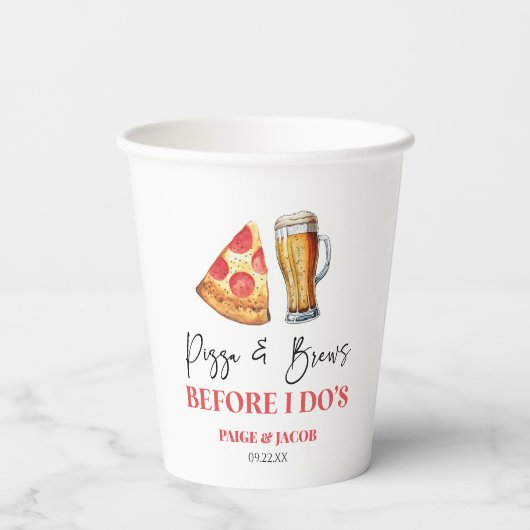 Pizza and Brews Before I Do's Rehearsal Dinner Papieren Bekers (Achterkant)