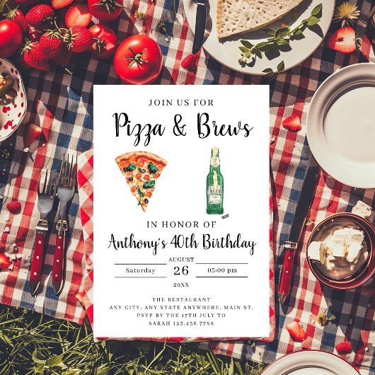 Pizza and Brews Birthday Party Invitation Kaart