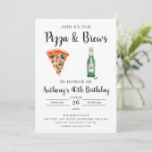 Pizza and Brews Birthday Party Invitation Kaart (Staand voorkant)