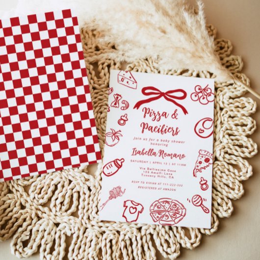 Pizza and pacifiers Italian theme Bow Baby Shower Kaart