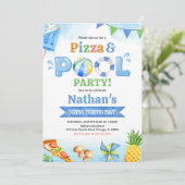 Pizza and Pool Birthday Party Kaart (Staand voorkant)