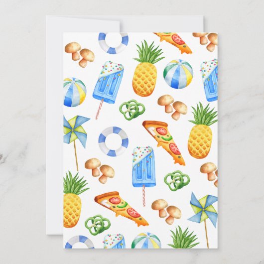 Pizza and Pool Birthday Party Kaart (Achterkant)