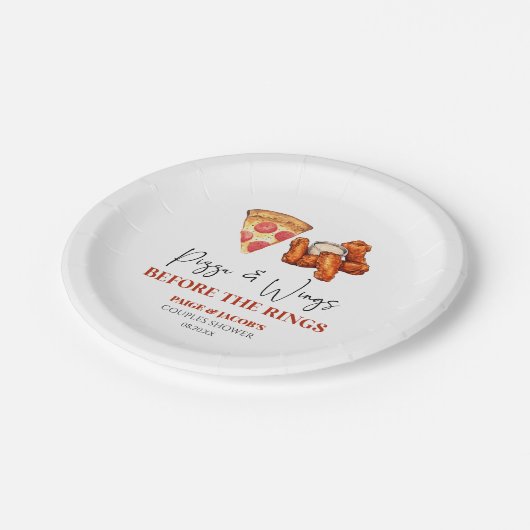 Pizza and Wings Before The Rings Couples Shower Papieren Bordje (Gekanteld)