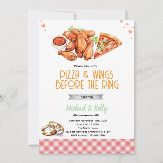 Pizza and Wings Before The Rings Invitation Kaart (Voorkant)
