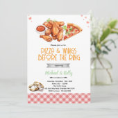 Pizza and Wings Before The Rings Invitation Kaart (Staand voorkant)