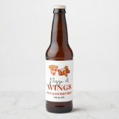Pizza and Wings Birthday Party Bier Etiket (Voorkant)