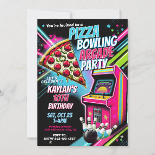 Pizza Arcade Bowling Party Uitnodiging voor kinder