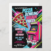 Pizza Arcade Bowling Party Uitnodiging voor kinder (Voorkant / Achterkant)
