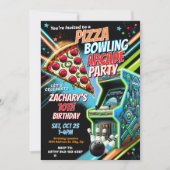Pizza Arcade Bowling Party Uitnodiging voor kinder (Voorkant)