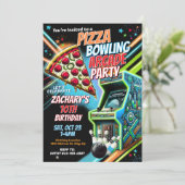 Pizza Arcade Bowling Party Uitnodiging voor kinder (Staand voorkant)