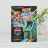 Pizza Arcade Party Uitnodiging voor kinderen (Staand voorkant)