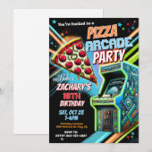 Pizza Arcade Party Uitnodiging voor kinderen (Voorkant / Achterkant)