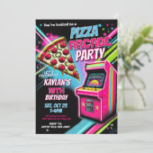 Pizza Arcade Party Uitnodiging voor kinderen (Staand voorkant)