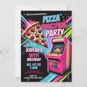 Pizza Arcade Party Uitnodiging voor kinderen