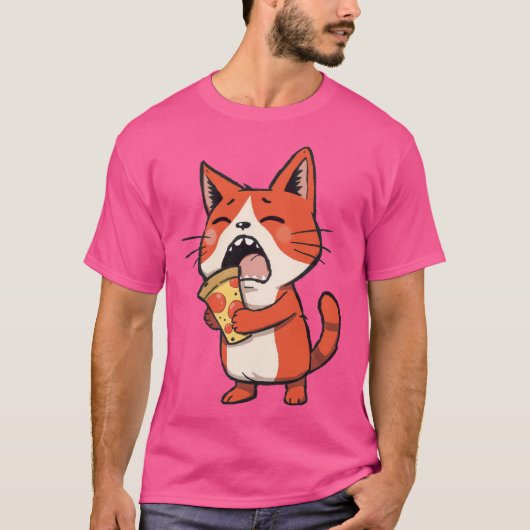 Pizza Attack Cat – Oranje Kat T-shirt (Voorkant)