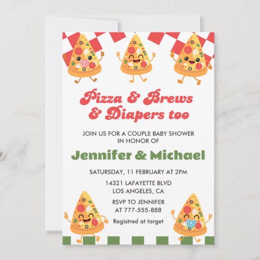 Pizza Baby Douche Uitnodigingen Pizza Bierluiers (Voorkant)