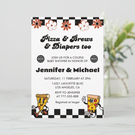 Pizza Baby Douche Uitnodigingen Pizza Bierluiers (Staand voorkant)