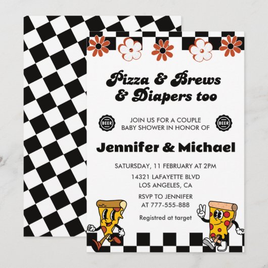 Pizza Baby Douche Uitnodigingen Pizza Bierluiers (Voorkant / Achterkant)