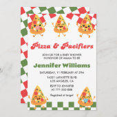 Pizza Baby Douche Uitnodigingen Pizza en Fopspenen (Voorkant / Achterkant)