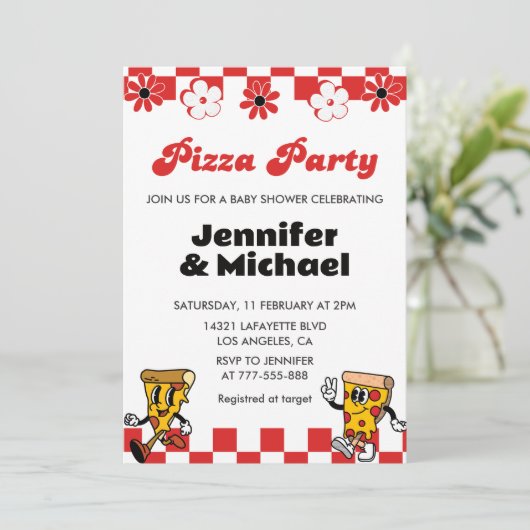 Pizza Baby Douche Uitnodigingen Pizza Party Fopspe (Staand voorkant)