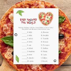 Pizza baby shower - baby rond de wereld spel