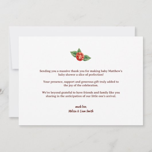 Pizza Baby shower bedankkaart – Fun Food Theme (Achterkant)