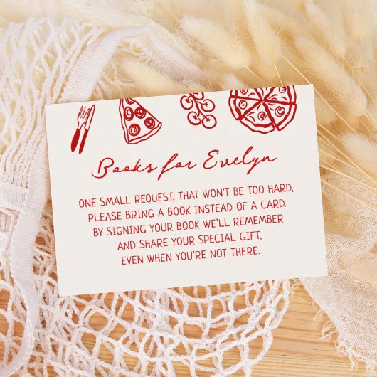 Pizza Baby shower Boek Aanvraag Informatiekaartje