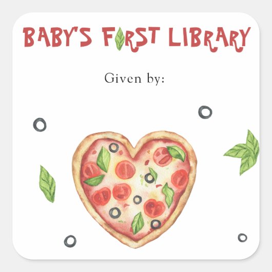 Pizza Baby shower boekenplank - Baby's eerste bibl Vierkante Sticker (Voorkant)