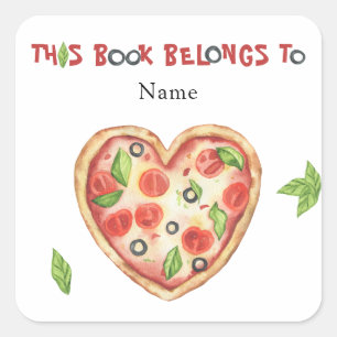 Pizza Baby shower boekenplank - Dit boek behoort t Vierkante Sticker
