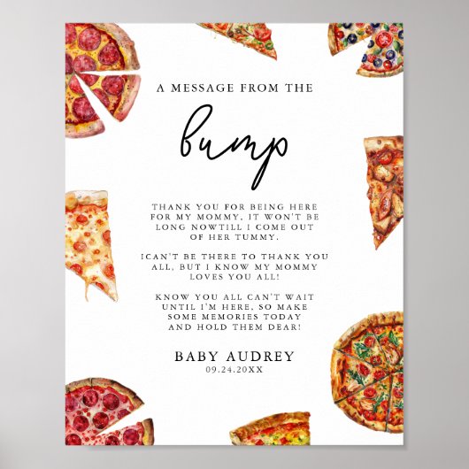 Pizza Baby shower een bericht van het Bump Sign Poster (Voorkant)