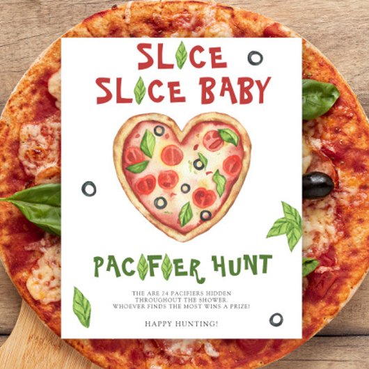 Pizza baby shower - fopspeen jacht spel poster