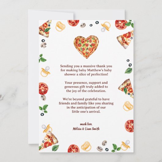 Pizza Baby shower Foto Dank u kaart – Leuk Co-ed (Achterkant)
