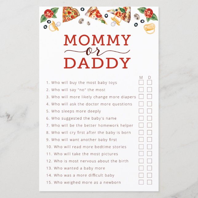Pizza Baby shower Game – Mama of papa Gissen G (Voorkant)