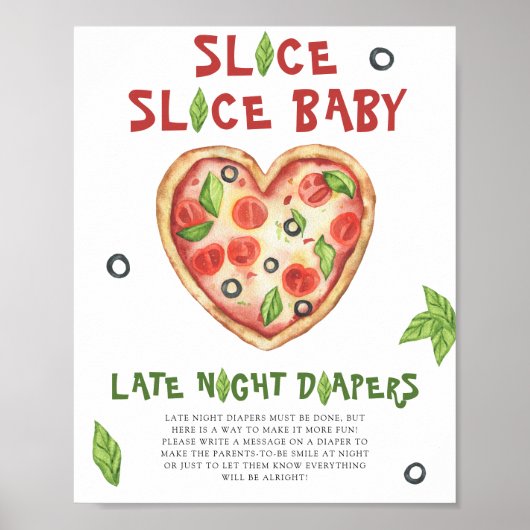 Pizza baby shower - late night luiers poster (Voorkant)
