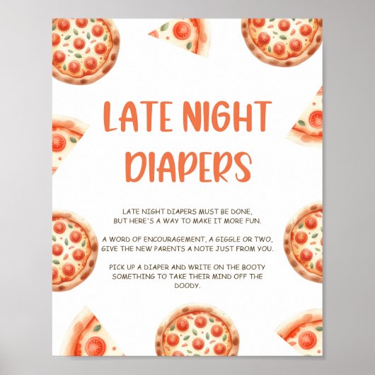 Pizza Baby shower Late Night Luiers Teken Poster (Voorkant)