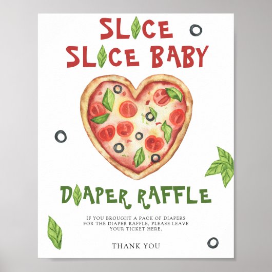 Pizza baby shower - luier raffle poster (Voorkant)