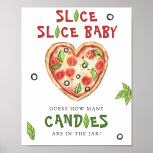 Pizza baby shower - raad hoeveel snoepjes poster