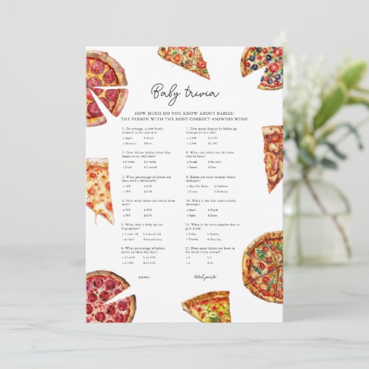 Pizza Baby Trivia Baby shower Game Kaart (Staand voorkant)